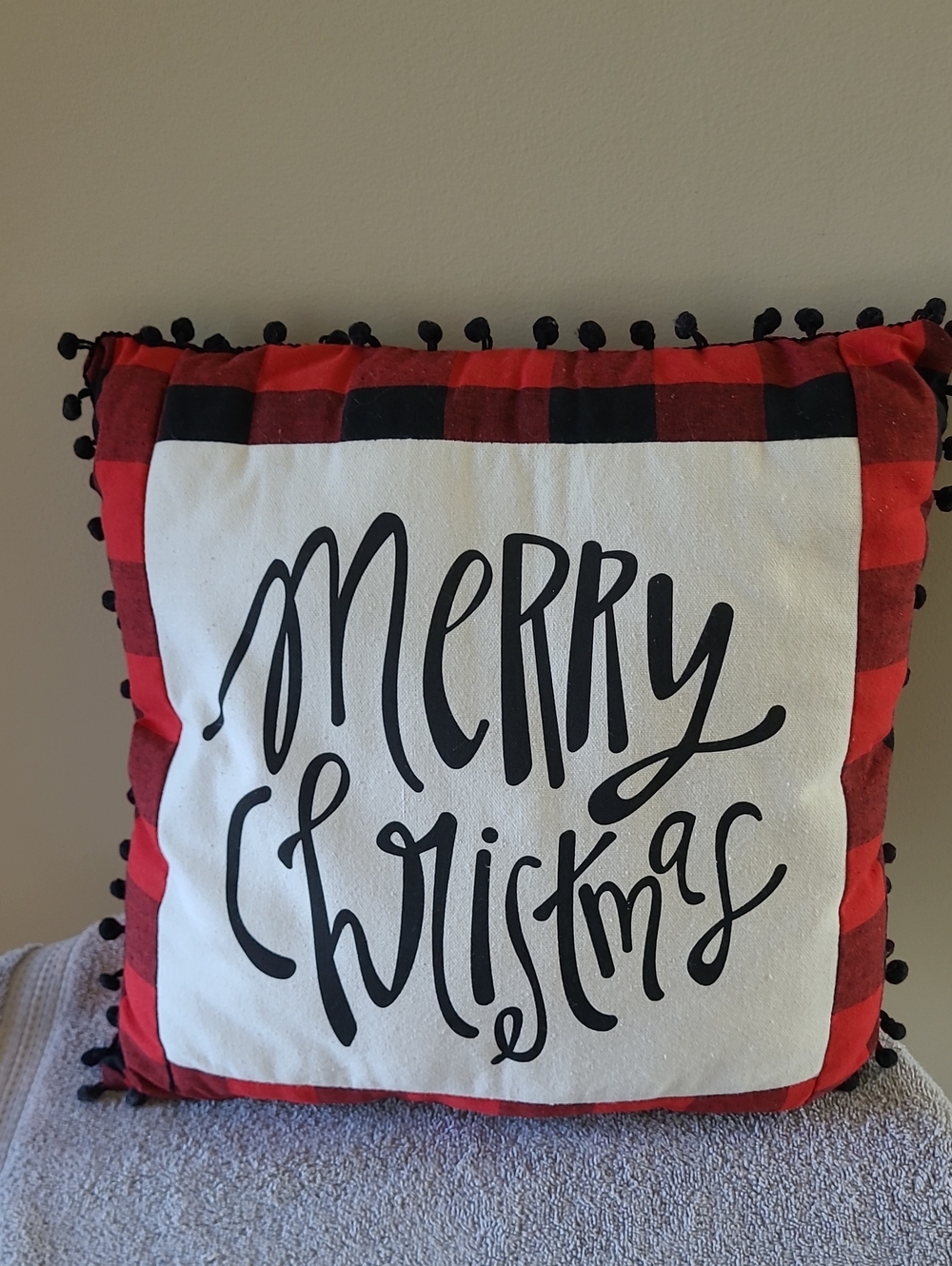 Merry Christmas Red Buffalo Check Decorative Throw Pillow